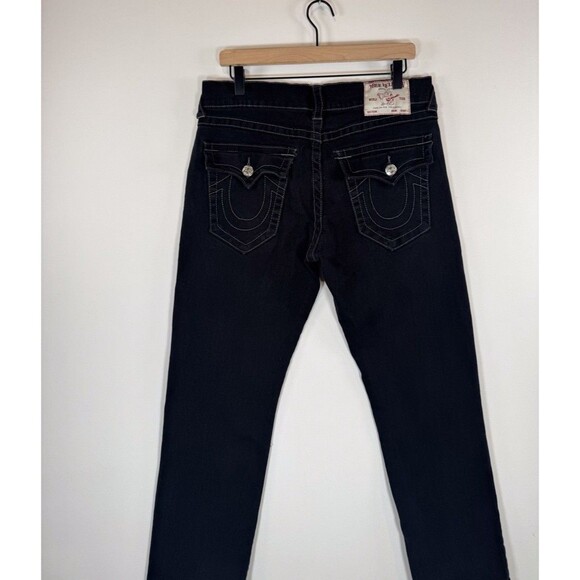 True Religion Men Jeans Black Ricky Relaxed Straight Flap Pocket Dark Wash 34x27 - Picture 11 of 15